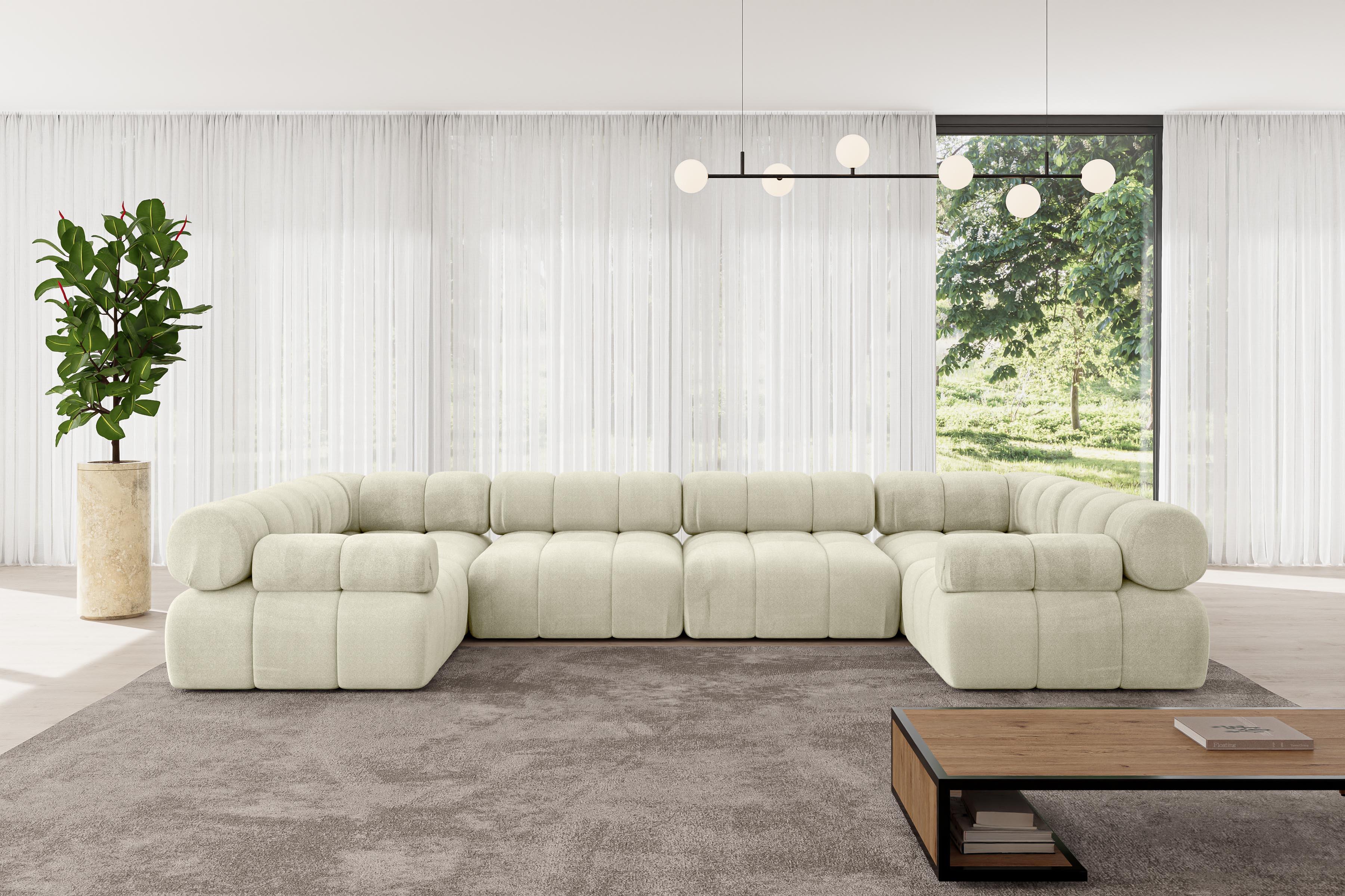 wohnli-moebel-suche-800001617244-1 WOHNLANDSCHAFT modulares Sofa Birno-U2 - 380x190x70 cm Beige Velours Textil ALTDECOR Möbel > Sofas & Couches > Wohnlandschaften > Wohnlandschaften U-Form Beige