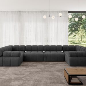 WOHNLANDSCHAFT modulares Sofa Birno-U2 - 380x190x70 cm Schwarz Velours Textil ALTDECOR Möbel > Sofas & Couches > Wohnlandschaften > Wohnlandschaften U-Form Schwarz