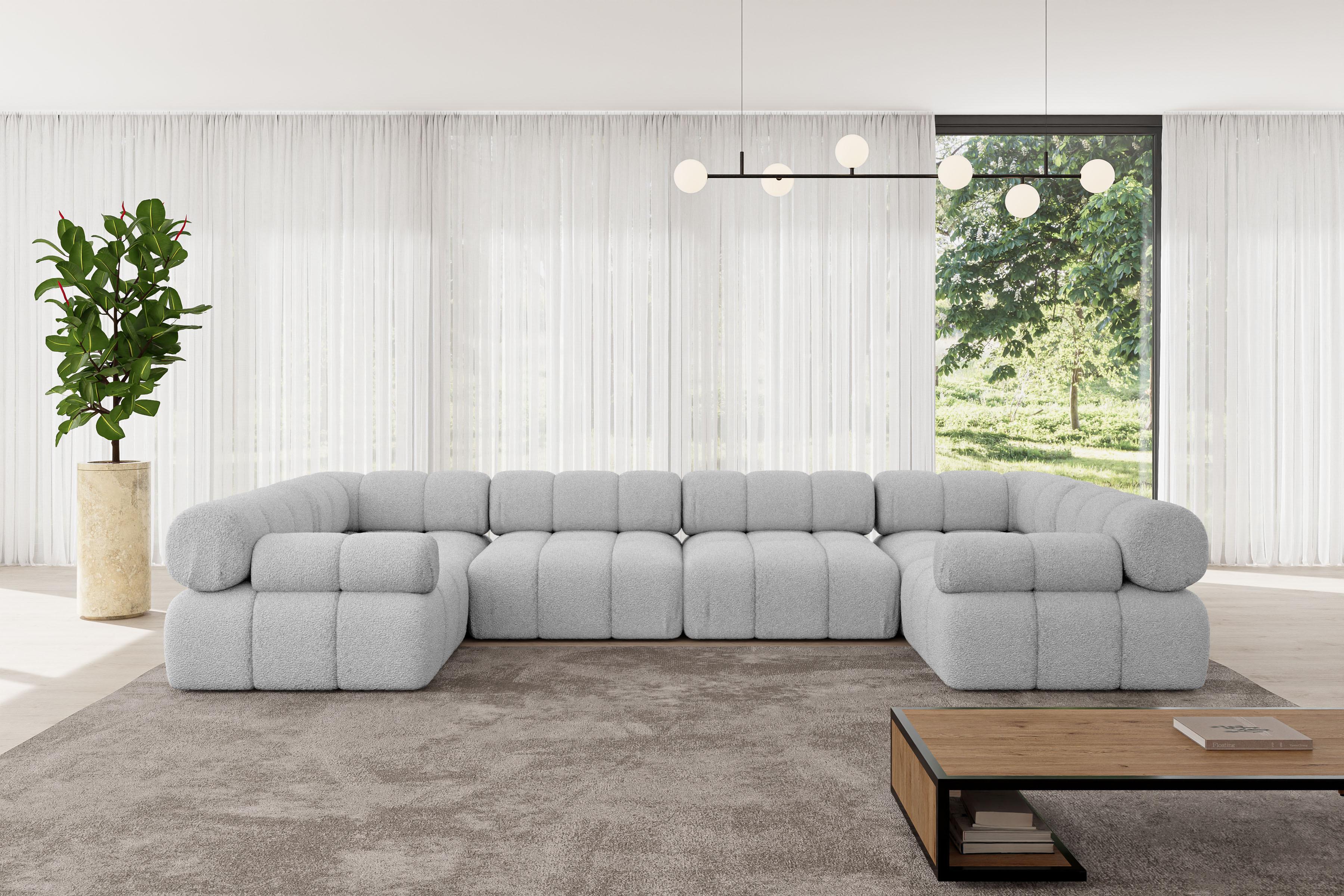 wohnli-moebel-suche-800001617254-1 WOHNLANDSCHAFT modulares Sofa Birno-U2 - 380x190x70 cm Hellgrau Bouclé Textil ALTDECOR Möbel > Sofas & Couches > Wohnlandschaften > Wohnlandschaften U-Form Grau
