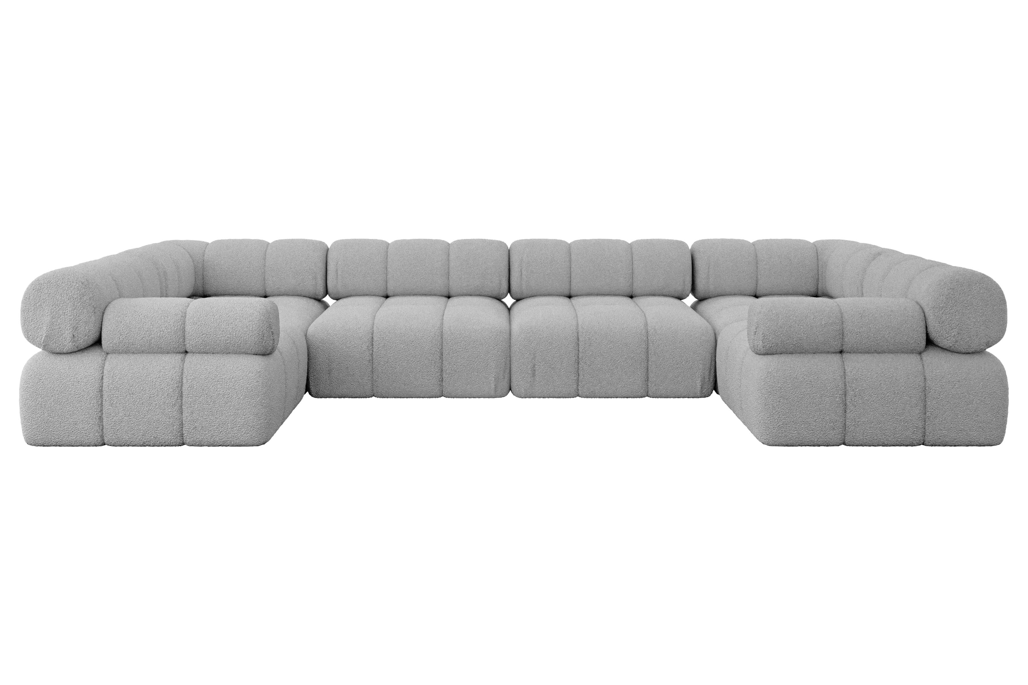 Wohnli Möbelsuche - WOHNLANDSCHAFT modulares Sofa Birno-U2 - 380x190x70 cm Hellgrau Bouclé