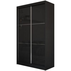 Wohnli Möbelsuche - SCHWEBETÜRENSCHRANK Viva 160/216/61 Schwarz mit Lacobel-Glas