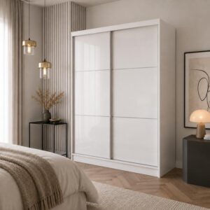 wohnli-moebel-suche-800001618247-1 SCHWEBETÜRENSCHRANK Viva 160/216/61 Weiß mit Lacobel-Glas Holzwerkstoff Beautysofa Möbel > Schränke > Kleiderschränke > Schwebetürenschränke Weiß