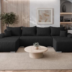 WOHNLANDSCHAFT Ubo U Cord Textil MIRJAN24 Möbel > Sofas & Couches > Wohnlandschaften > Wohnlandschaften U-Form Schwarz