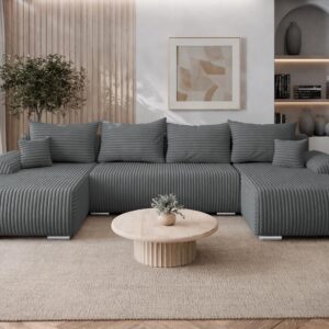 wohnli-moebel-suche-800001619878-1 WOHNLANDSCHAFT Ubo U Cord Textil MIRJAN24 Möbel > Sofas & Couches > Wohnlandschaften > Wohnlandschaften U-Form Grau