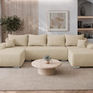 wohnli-moebel-suche-800001619881-1 WOHNLANDSCHAFT Ubo U Cord Textil MIRJAN24 Möbel > Sofas & Couches > Wohnlandschaften > Wohnlandschaften U-Form Beige