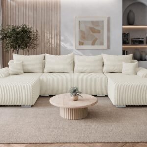 wohnli-moebel-suche-800001619890-1 WOHNLANDSCHAFT Ubo U Cord Textil MIRJAN24 Möbel > Sofas & Couches > Wohnlandschaften > Wohnlandschaften U-Form Weiß