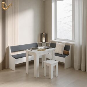 ECKBANKGRUPPE Tiberio Weiß 180 x 150 cm mit Tisch Holzwerkstoff Livinity® Möbel > Bänke > Eckbänke Weiß