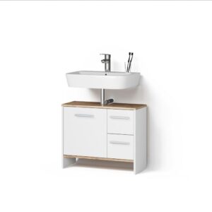 wohnli-moebel-suche-800001620054 Wohnli Möbelsuche - WASCHBECKENUNTERSCHRANK Amalfi Weiß/Goldkraft Eiche 70.2 x 57 cm mit 2 Schubladen und 1 Tür