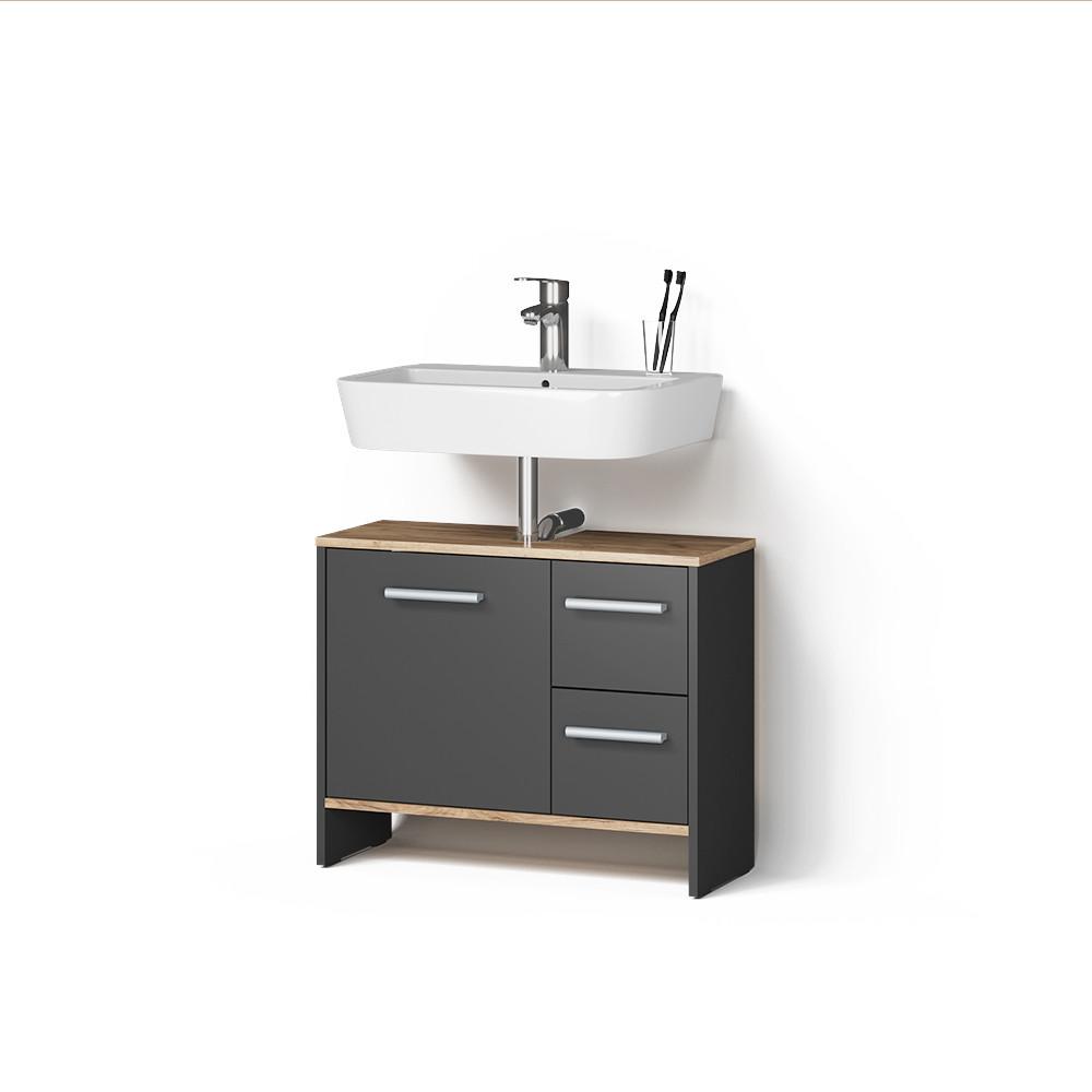 wohnli-moebel-suche-800001620057 Wohnli Möbelsuche - WASCHBECKENUNTERSCHRANK Amalfi Anthrazit/Goldkraft Eiche 70.2 x 57 cm mit 2 Schubladen und 1 Tür