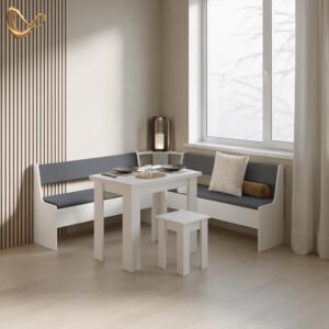 ECKBANKGRUPPE Tiberio Weiß 180 x 180 cm mit Tisch Holzwerkstoff Livinity® Möbel > Bänke > Eckbänke Weiß