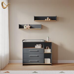 wohnli-moebel-suche-800001620218-1 WICKELKOMMODE Torino Anthrazit/Goldkraft Eiche mit 3 Schubladen Holzwerkstoff Livinity® Möbel > Kommoden & Schubladenschränke > Wickelkommoden Anthrazit