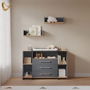 wohnli-moebel-suche-800001620224-1 WICKELKOMMODE Torino Anthrazit/Goldkraft Eiche mit 3 Schubladen Holzwerkstoff Livinity® Möbel > Kommoden & Schubladenschränke > Wickelkommoden Anthrazit