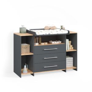 wohnli-moebel-suche-800001620224 Wohnli Möbelsuche - WICKELKOMMODE Torino Anthrazit/Goldkraft Eiche mit 3 Schubladen