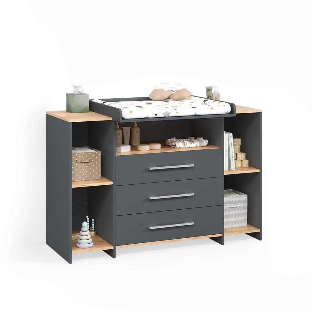 wohnli-moebel-suche-800001620224 Wohnli Möbelsuche - WICKELKOMMODE Torino Anthrazit/Goldkraft Eiche mit 3 Schubladen