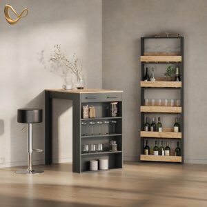 BARTISCH Regusa Anthrazit/Goldkraft Eiche 67 x 100 cm Holzwerkstoff Livinity® Möbel > Tische > Bartische Anthrazit