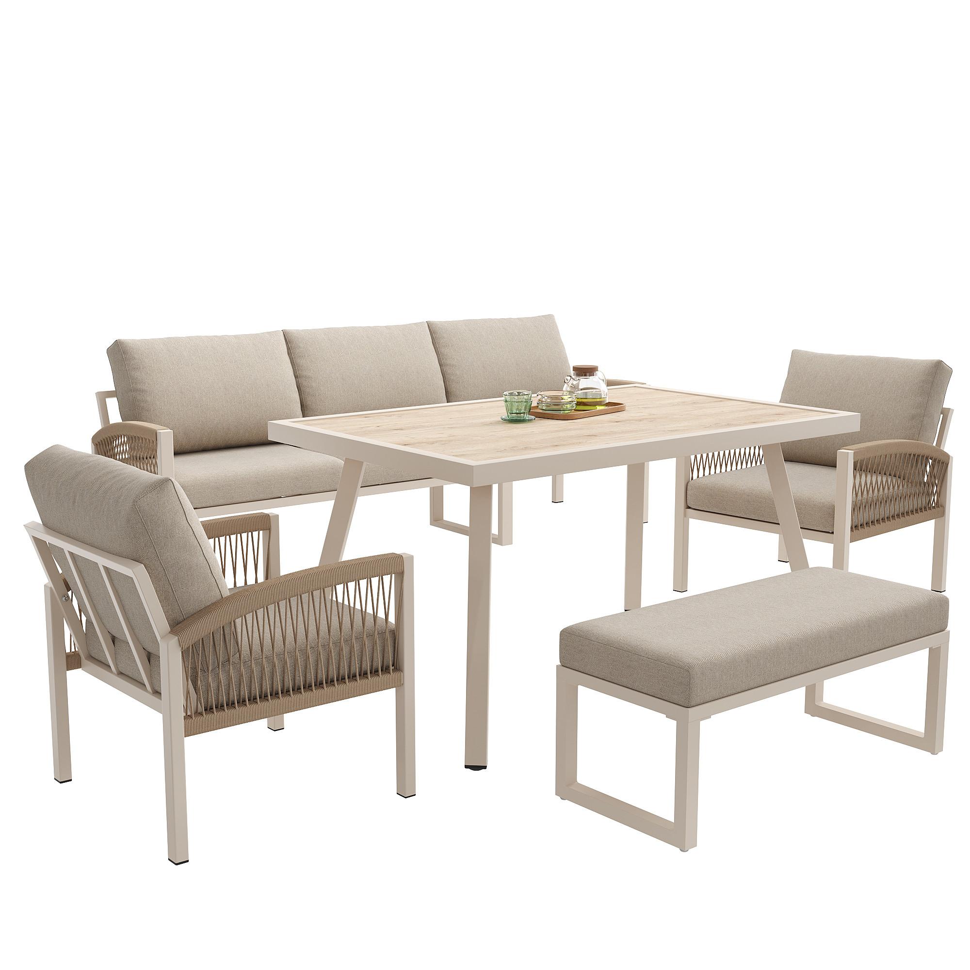 wohnli-moebel-suche-800001630354 Wohnli Möbelsuche - LOUNGEGARNITUR 7-tlg. Eisen Beige Gartensofa mit Tisch