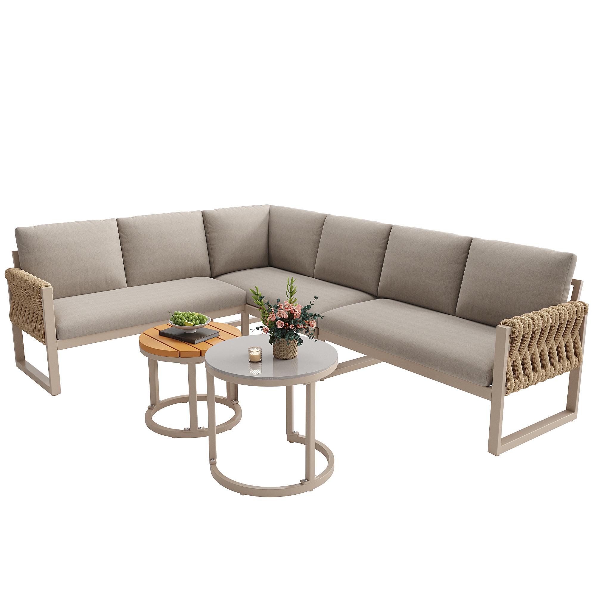 wohnli-moebel-suche-800001630386 Wohnli Möbelsuche - LOUNGEGARNITUR Metall Beige Ecksofa mit 2 Beistelltischen