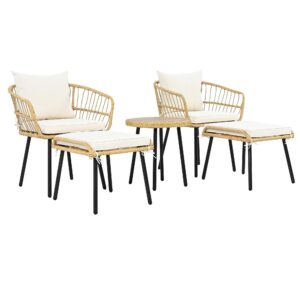 wohnli-moebel-suche-800001630394 Wohnli Möbelsuche - LOUNGEGARNITUR 5-tlg. Rattan Natur & Weiß Balkonmöbel mit Tisch