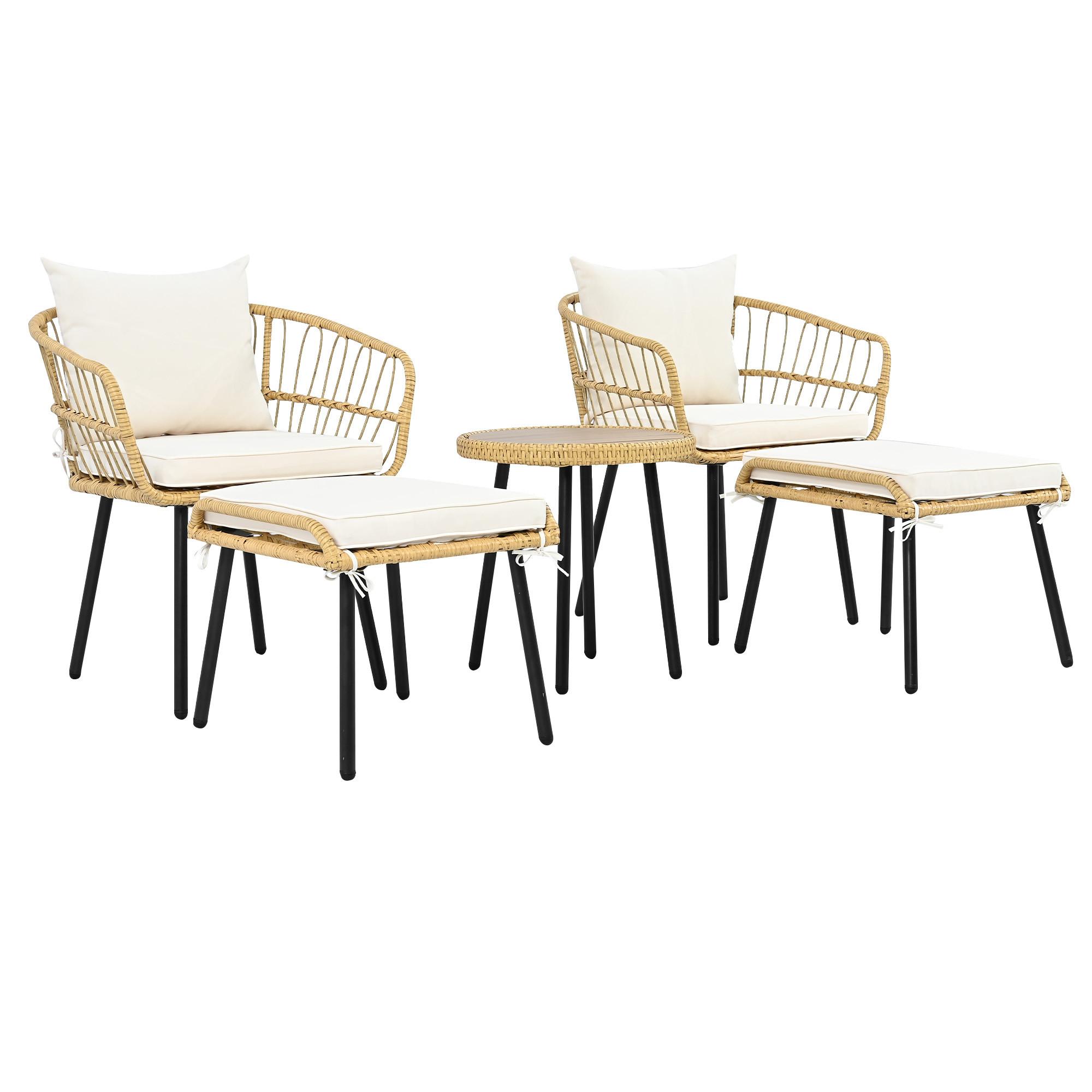 wohnli-moebel-suche-800001630394 Wohnli Möbelsuche - LOUNGEGARNITUR 5-tlg. Rattan Natur & Weiß Balkonmöbel mit Tisch