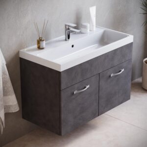 wohnli-moebel-suche-800001630399-1 BADMÖBEL-SET Paso 2 Teile Dunkel Grau - 80 x 35 x 55 cm Holz Badplaats Möbel > Schränke > Badezimmerschränke > Waschtische Grau