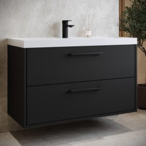 wohnli-moebel-suche-800001630407-1 BADMÖBEL-SET Florence 2 Teile Matt Schwarz - 80 x 40 x 51 cm Holz Badplaats Möbel > Schränke > Badezimmerschränke > Waschtische Schwarz