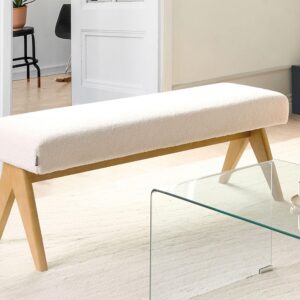 POLSTERBANK Cremeweiß/Hellbraun Tamre Textil, Holz Beliani Möbel > Bänke > Sitzbänke Weiß