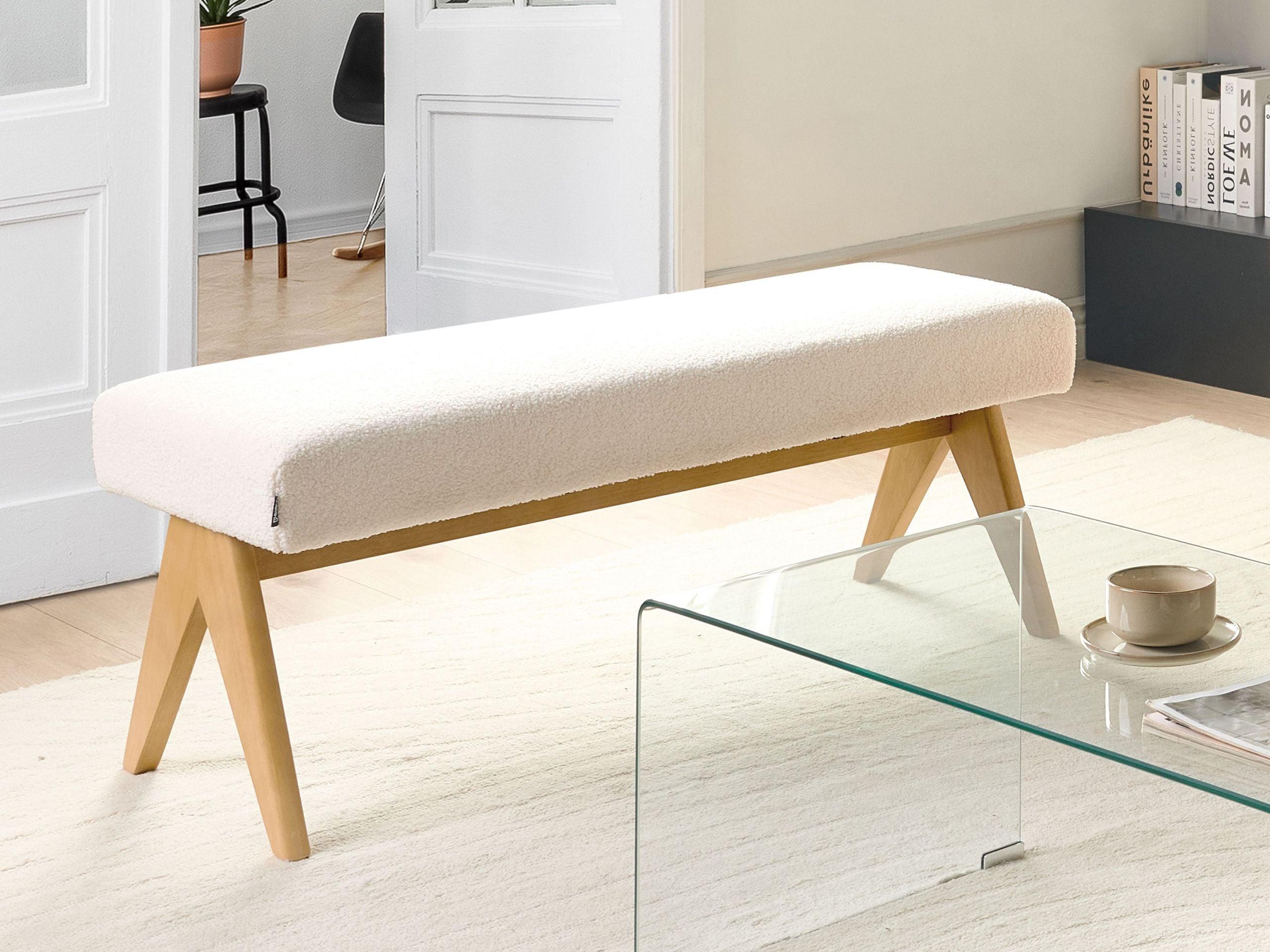 POLSTERBANK Cremeweiß/Hellbraun Tamre Textil, Holz Beliani Möbel > Bänke > Sitzbänke Weiß