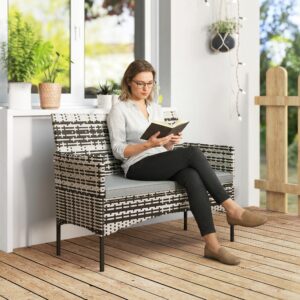 GARTENBANK 2-Sitzer aus PE-Rattan-Stahl Hellgrau Metall Outsunny Garten & Outdoor > Gartenmöbel > Gartenbänke Grau