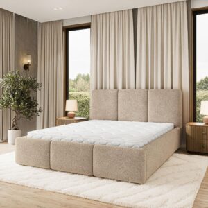 POLSTERBETT MORENA Q 200x200 cm mit Bettkästen - Beige Holz MASSENO Möbel > Betten > Polsterbetten Beige