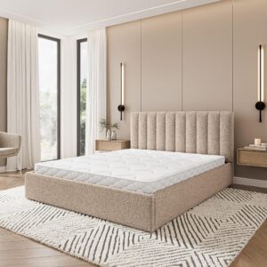 wohnli-moebel-suche-800001667053-1 POLSTERBETT DEMERA Q 140x200 cm mit Bettkästen - Beige Holz MASSENO Möbel > Betten > Polsterbetten Beige