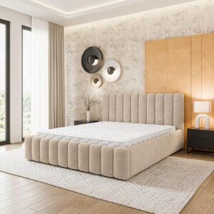 wohnli-moebel-suche-800001667319-1 POLSTERBETT DINESE Q 140x200 cm mit Bettkästen - Beige Holz MASSENO Möbel > Betten > Polsterbetten Beige