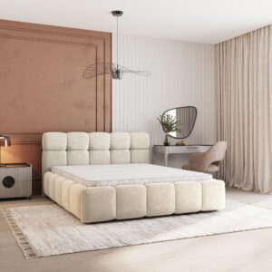 POLSTERBETT FARU SR 200x200 cm mit Bettkästen - Creme Holz MASSENO Möbel > Betten > Polsterbetten Weiß