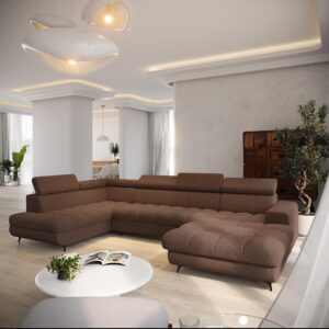 wohnli-moebel-suche-800001667947-1 WOHNLANDSCHAFT CORENO Braun Boucle-Stoff mit Schlaffunktion Holz MASSENO Möbel > Sofas & Couches > Wohnlandschaften > Wohnlandschaften U-Form Braun
