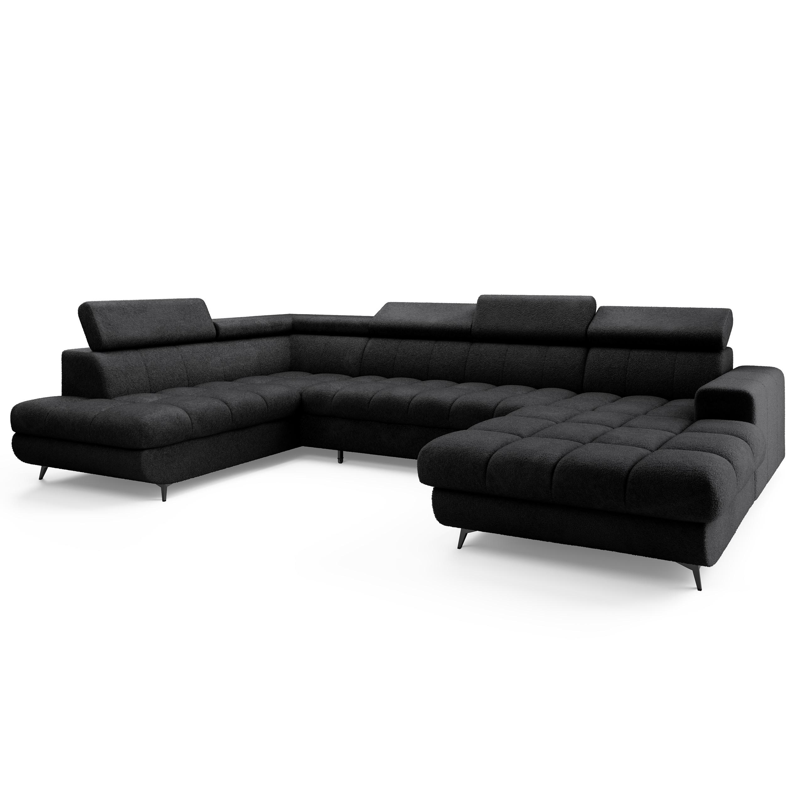 Wohnli Möbelsuche - WOHNLANDSCHAFT CORENO Schwarz Boucle-Stoff mit Schlaffunktion