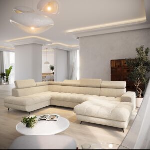 wohnli-moebel-suche-800001667962-1 WOHNLANDSCHAFT CORENO Creme Boucle-Stoff mit Schlaffunktion Holz MASSENO Möbel > Sofas & Couches > Wohnlandschaften > Wohnlandschaften U-Form Weiß