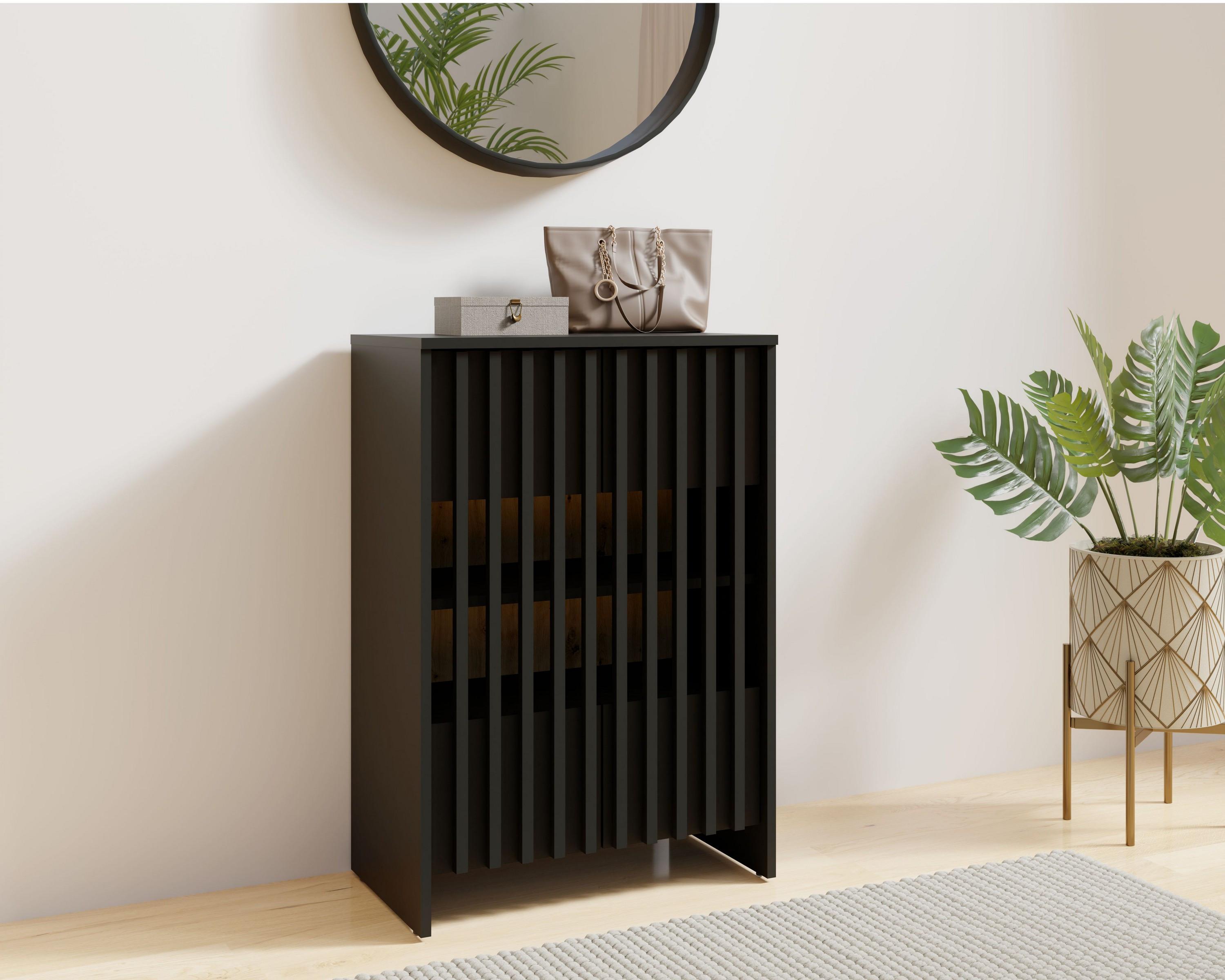 wohnli-moebel-suche-800001667990-1 KOMMODE ZEPHYR 60/87/34cm mit Schubladen 2 Türen Schwarz Holzwerkstoff MASSENO Möbel > Kommoden & Schubladenschränke > Kommoden Schwarz