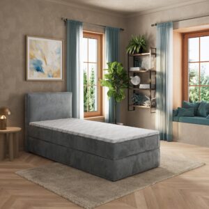 wohnli-moebel-suche-800001668027-1 BOXBETT PELLIO 90x200 cm mit Matratze und Topper - Grau Holz MASSENO Möbel > Betten > Boxspringbetten Grau