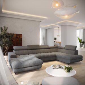wohnli-moebel-suche-800001668140-1 WOHNLANDSCHAFT CORENO Grau Boucle-Stoff mit Schlaffunktion Holz MASSENO Möbel > Sofas & Couches > Wohnlandschaften > Wohnlandschaften U-Form Grau