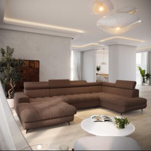 WOHNLANDSCHAFT CORENO Braun Boucle-Stoff mit Schlaffunktion Holz MASSENO Möbel > Sofas & Couches > Wohnlandschaften > Wohnlandschaften U-Form Braun