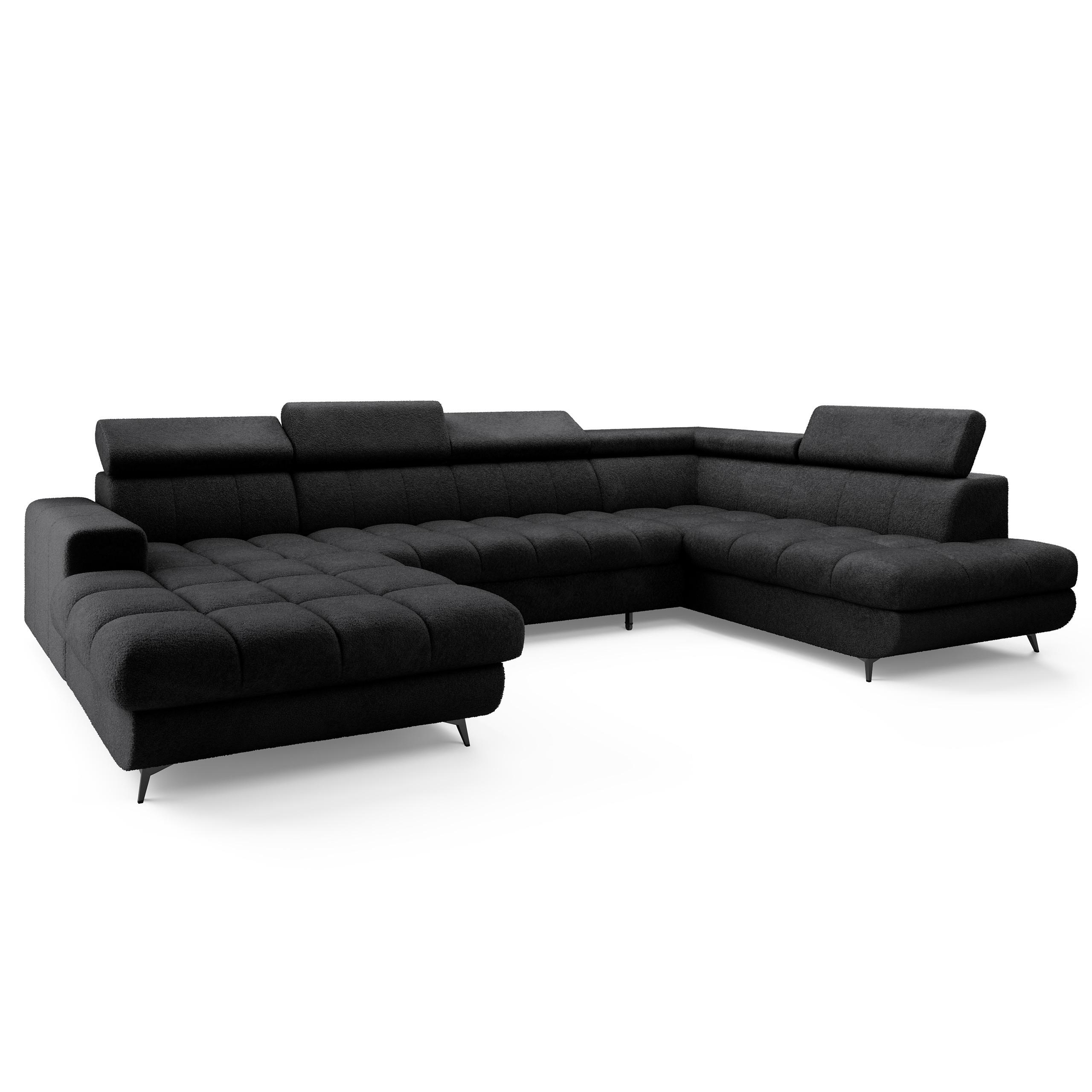 Wohnli Möbelsuche - WOHNLANDSCHAFT CORENO Schwarz Boucle-Stoff mit Schlaffunktion