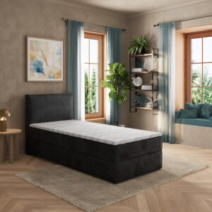 BOXBETT PELLIO 100x200 cm mit Matratze und Topper - Schwarz Holz MASSENO Möbel > Betten > Boxspringbetten Schwarz