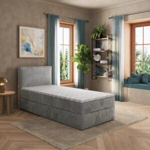 wohnli-moebel-suche-800001668178-1 BOXBETT PELLIO 100x200 cm mit Matratze und Topper - Hellgrau Holz MASSENO Möbel > Betten > Boxspringbetten Grau
