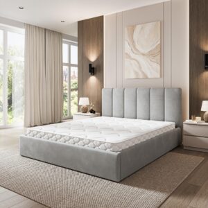 wohnli-moebel-suche-800001668240-1 POLSTERBETT NEMIS 200x200 cm mit Bettkästen - Hellgrau Holz MASSENO Möbel > Betten > Polsterbetten Grau