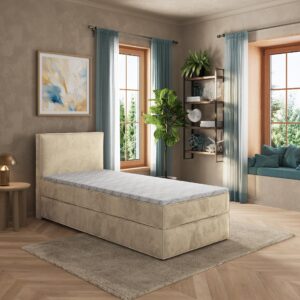 BOXBETT PELLIO 80x200 cm mit Matratze und Topper - Creme Holz MASSENO Möbel > Betten > Boxspringbetten Weiß