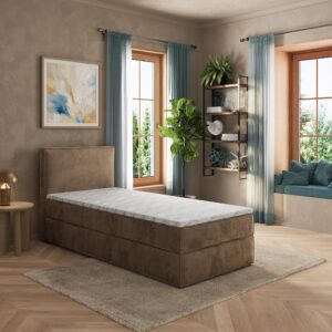 BOXBETT PELLIO 80x200 cm mit Matratze und Topper - Beige Holz MASSENO Möbel > Betten > Boxspringbetten Beige