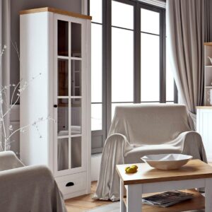 wohnli-moebel-suche-800001668992-1 VITRINE Léandre Weiß und Holz Holzwerkstoff Petits-meubles Möbel > Schränke > Vitrinen Weiß