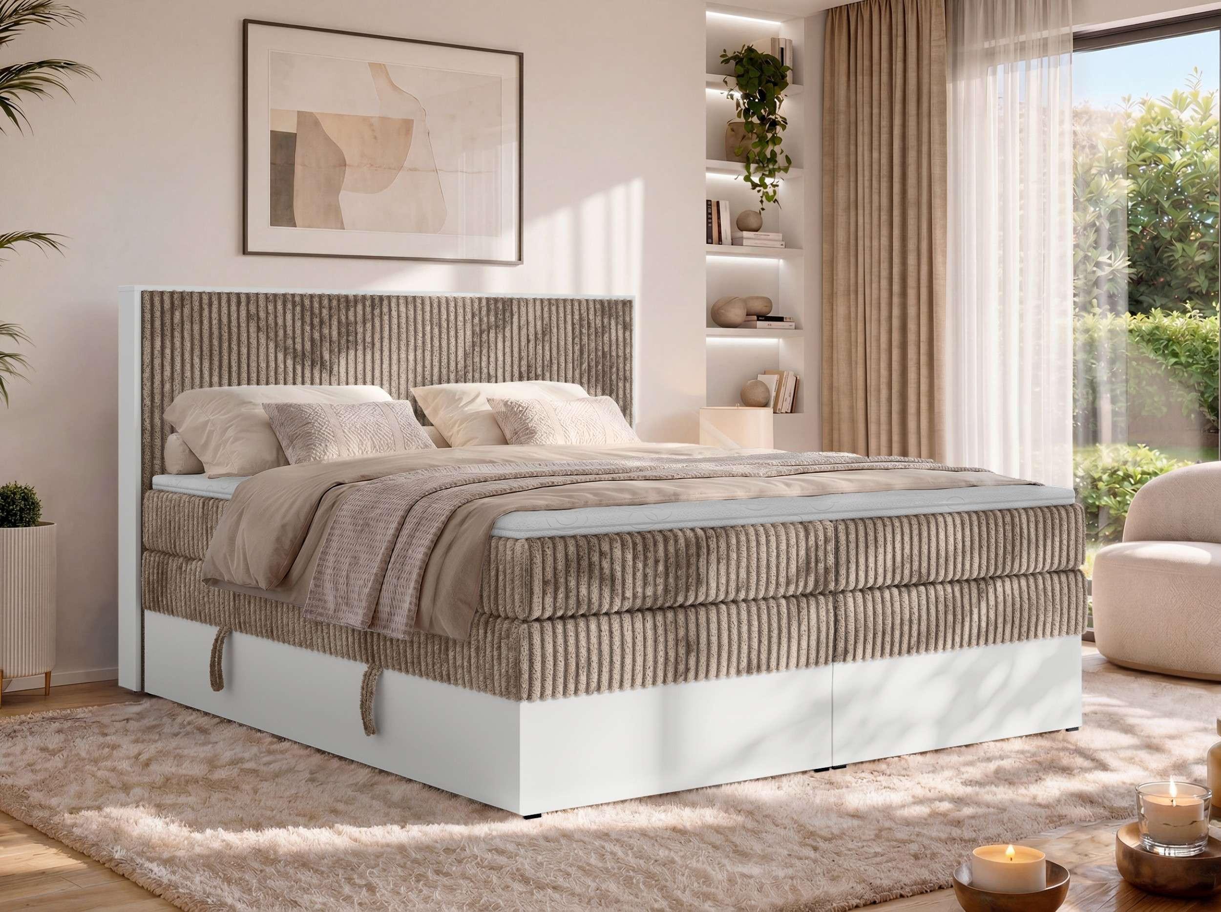 BOXSPRINGBETT TRAVIT KING 200/200 - Braun Cord - Topper T25 - H4 Textil MKS Möbel > Betten > Boxspringbetten Braun