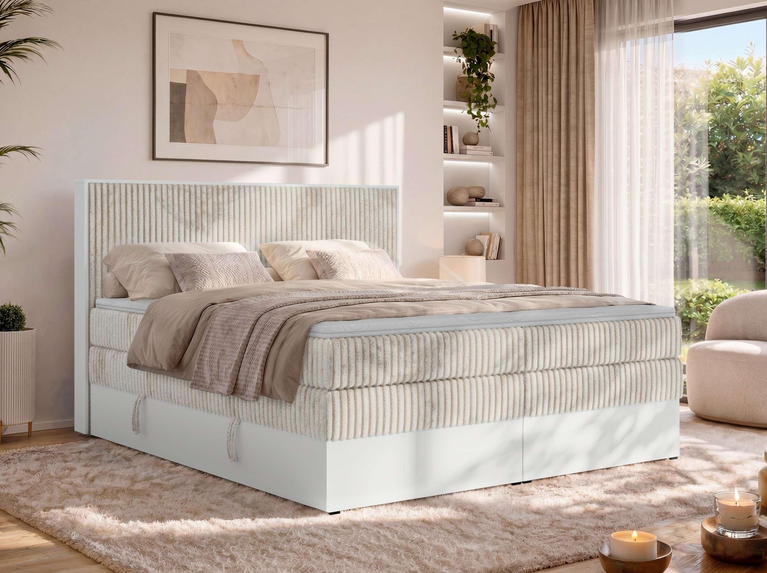 BOXSPRINGBETT TRAVIT KING 180/200 - Beige Cord - Topper Visco - H3 Textil MKS Möbel > Betten > Boxspringbetten Beige