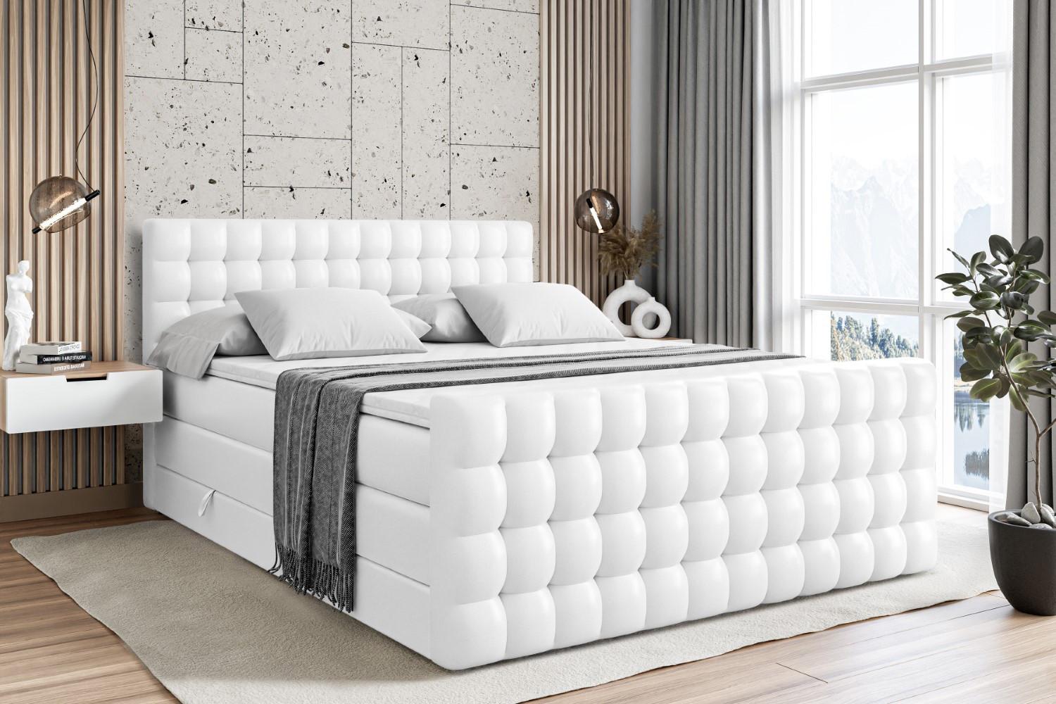 BOXSPRINGBETT VIONE-Z KING - 200 x 200 - H3/H4 - Weiß Hochglanz Holzwerkstoff ALTDECOR Möbel > Betten > Boxspringbetten Weiß