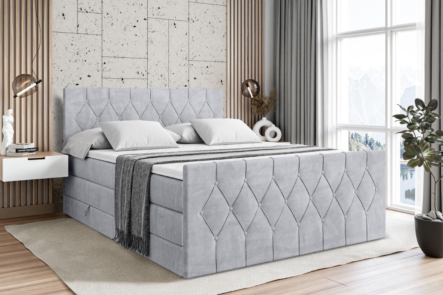 BOXSPRINGBETT VELANTO-Z KING - 200 x 200 - H3/H4 - Hellgrau Holzwerkstoff ALTDECOR Möbel > Betten > Boxspringbetten Grau